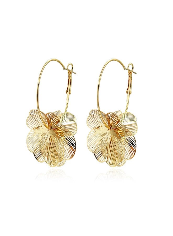 HTH Flower Hoop Earrings Boho Chunky Big Flower Floral Drop Earrings for Women, One Size, Copper, No Gemstone - Image 1