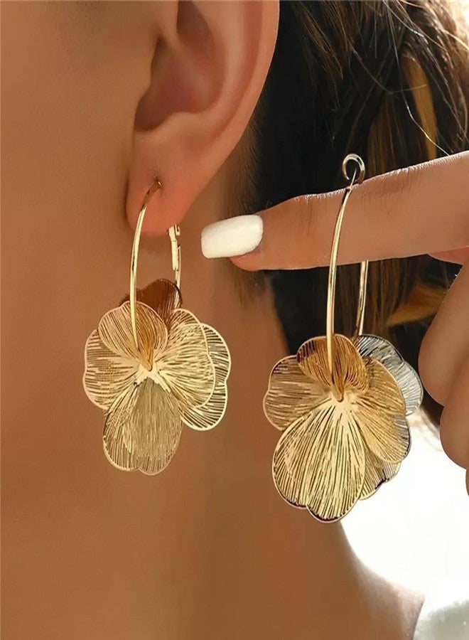 HTH Flower Hoop Earrings Boho Chunky Big Flower Floral Drop Earrings for Women, One Size, Copper, No Gemstone - Image 2