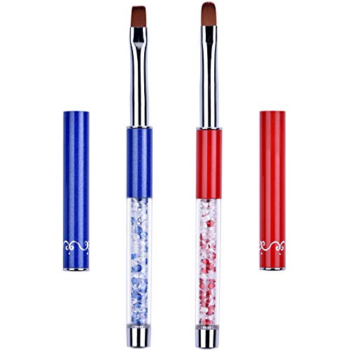 Ycyan 2Pcs Oval & Flat UV Gel Nail Brush Set Rhinestone Handle Professional Nail Art Design Brushes Multi-colored Size 8 - Image 1