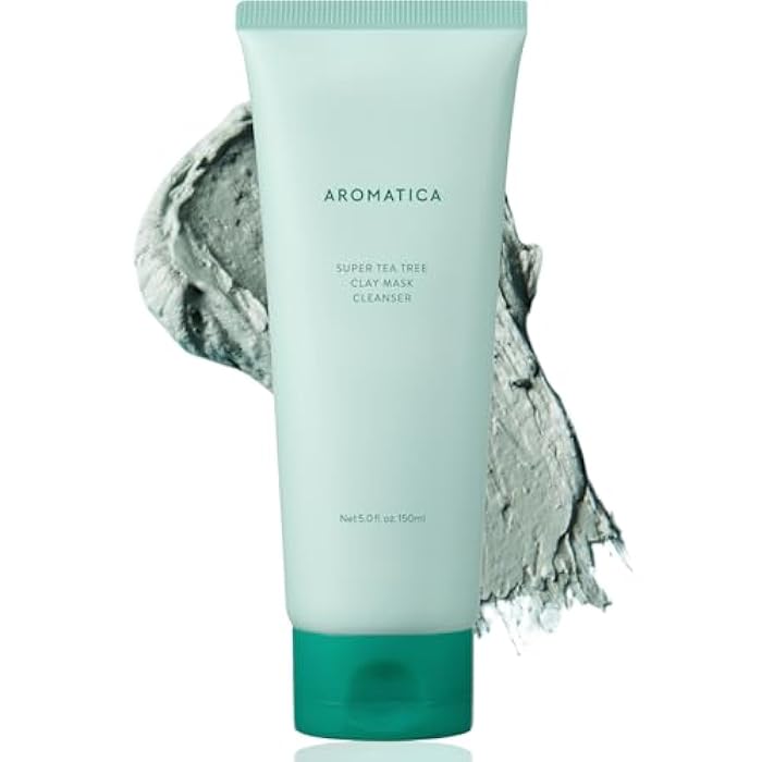 AROMATICA قناع الطين شجرة الشاي سوبر من أروما تيكا، مزيل للرؤوس السوداء ومقلص للمسام للوجه، غسول وجه كوري بزيت شجرة الشاي، 2 في 1 للعناية بالبشرة المعرضة لحب الشباب، قناع طيني ومنظف، للتحكم في الزيوت (5.0 أونصة سائلة) - Image 1