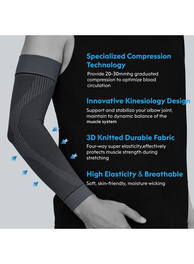 KEKING ® Compression Arm Sleeves, Pair, Firm 20-30mmHg Graduated Compression Full Arm Support for Recovery, Pain Relief, Tendonitis, Golfers & Tennis Elbow Brace, Workouts Sports - Latex Free Grey S - Image 3
