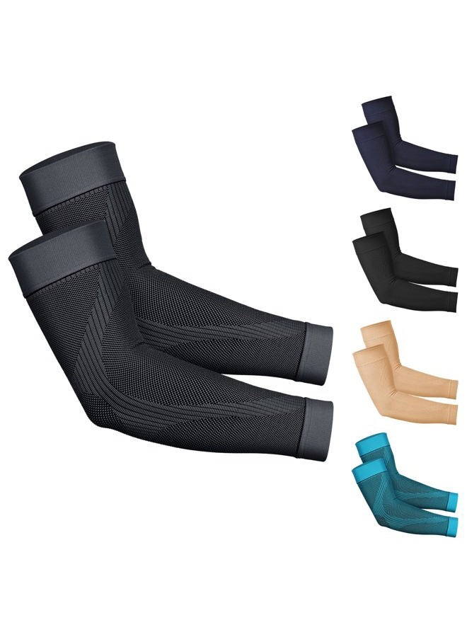 KEKING ® Compression Arm Sleeves, Pair, Firm 20-30mmHg Graduated Compression Full Arm Support for Recovery, Pain Relief, Tendonitis, Golfers & Tennis Elbow Brace, Workouts Sports - Latex Free Grey S - Image 1