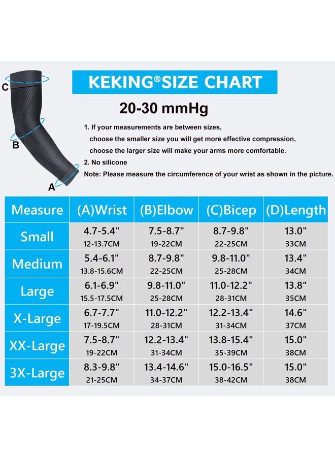 KEKING ® Compression Arm Sleeves, Pair, Firm 20-30mmHg Graduated Compression Full Arm Support for Recovery, Pain Relief, Tendonitis, Golfers & Tennis Elbow Brace, Workouts Sports - Latex Free Grey S - Image 2