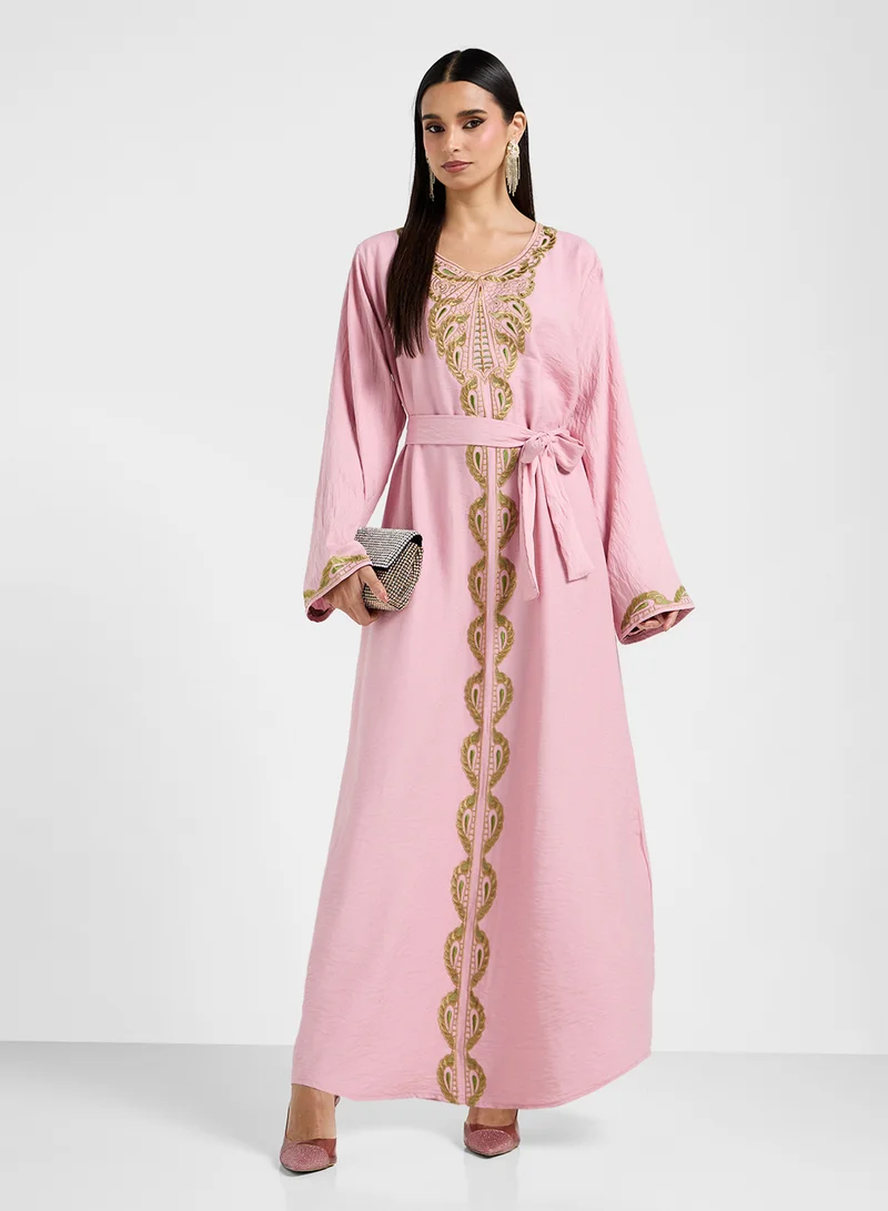 hayas closet Embroidered Jalabiya with Belt