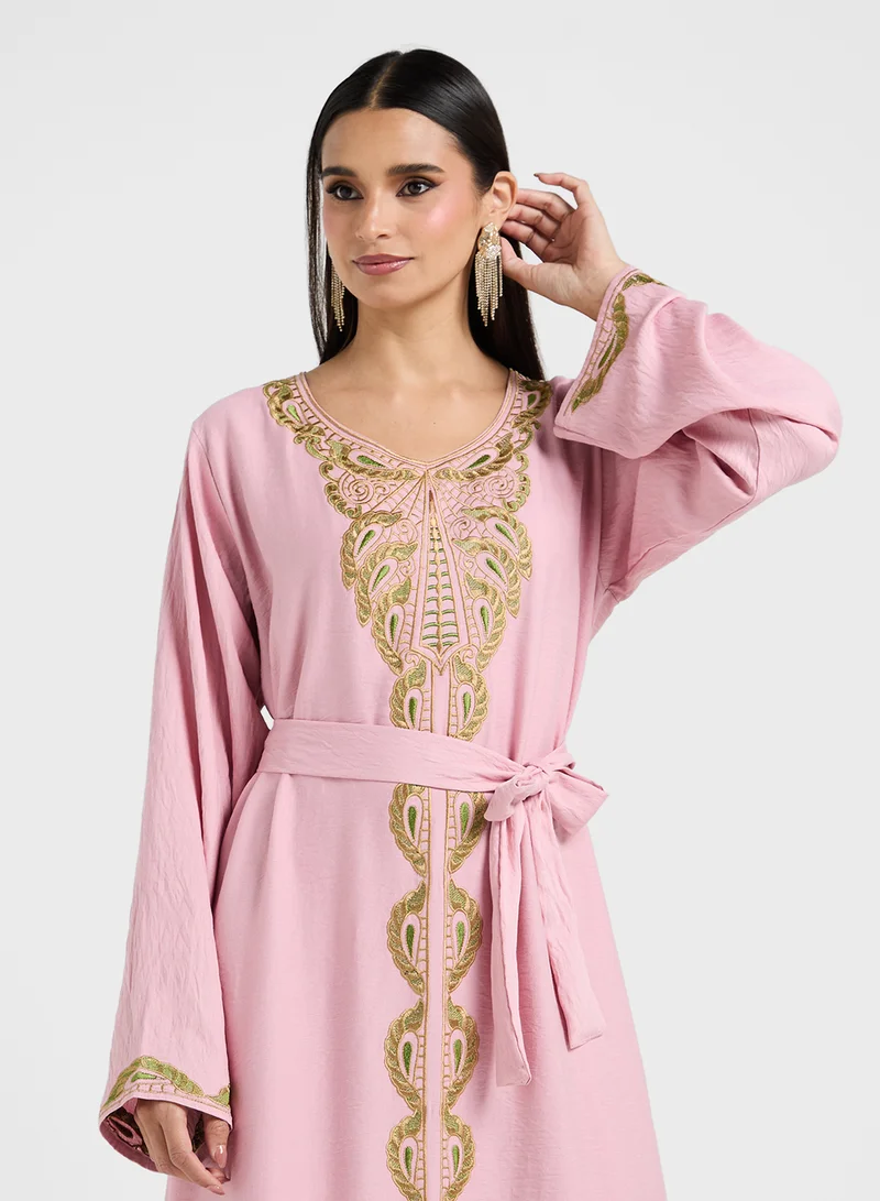 hayas closet Embroidered Jalabiya with Belt