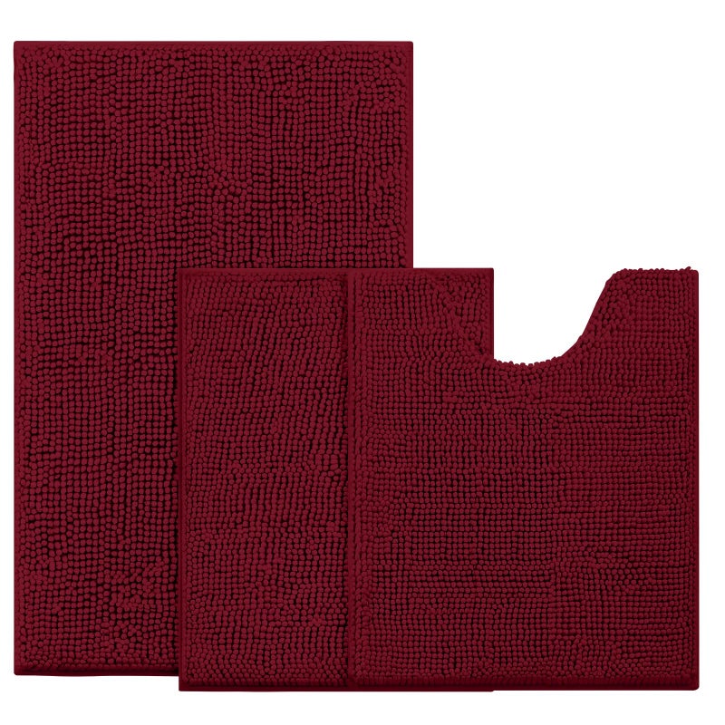BYSURE Burgundy Red Bathroom Rugs Sets 3 Piece Non Slip Extra Absorbent Plush Chenille Soft Washable Bath Mats