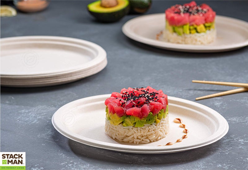 Stack Man 100% Compostable Oval Paper Plates [50-Pack] - {PFAS-Free} - {BPI Certified} - [10 Inch] Heavy Duty  Eco-Friendly  Biodegradable Bagasse Dinner Platters - Natural Brown 10"" Oval Plates by Stack Man - Image 3