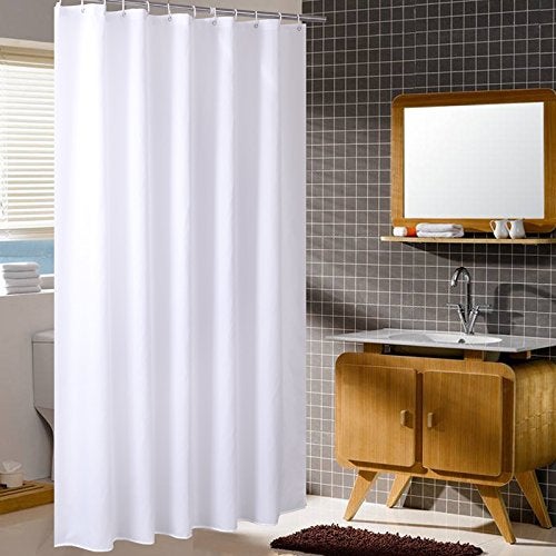 Homehold 200cm Wide By 240cm High White Shower Curtain, Waterproof Polyester Bathroom Curtain With Hooks - Image 1