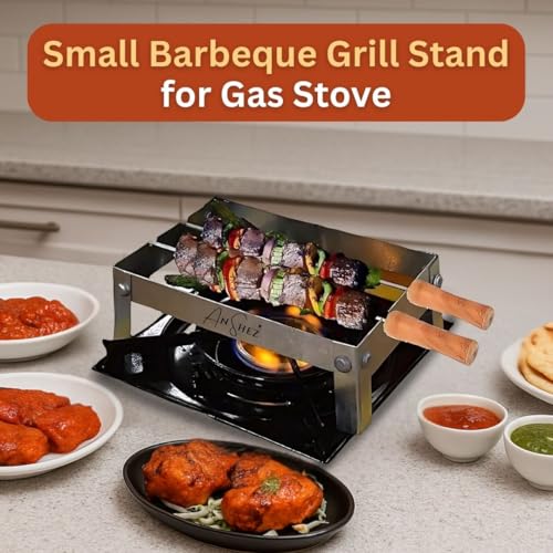ANSHEZ® Small Barbeque Grill Stand For Stove | Gas Tandoor Grill For Home | Foldable Chhota Tandoor with 2 Skewers & 1 Jali | Free Standing | Gas Powered - Image 2
