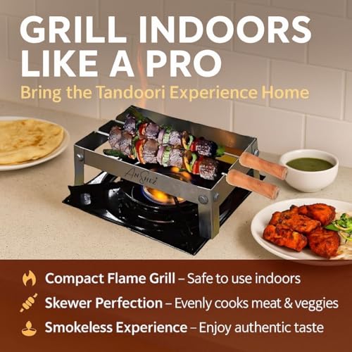 ANSHEZ® Small Barbeque Grill Stand For Stove | Gas Tandoor Grill For Home | Foldable Chhota Tandoor with 2 Skewers & 1 Jali | Free Standing | Gas Powered - Image 3