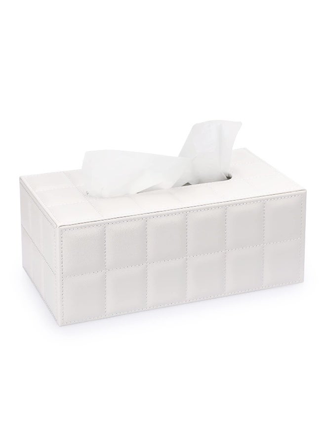 Sumnacon Rectangular Leather Tissue Box Cover - Stylish Tissue Box Holder with Magnetic Bottom, Decorative PU Tissue Box for Vanity Dresser Night Stand Table Countertop Home Office Car,Grid White - Image 1