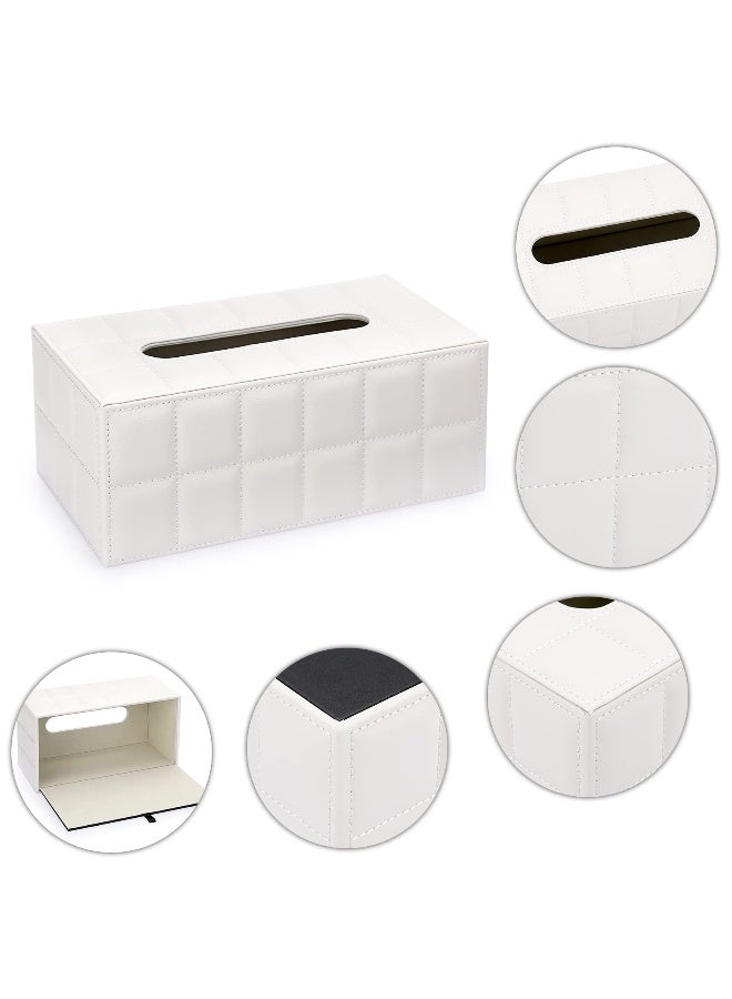 Sumnacon Rectangular Leather Tissue Box Cover - Stylish Tissue Box Holder with Magnetic Bottom, Decorative PU Tissue Box for Vanity Dresser Night Stand Table Countertop Home Office Car,Grid White - Image 4