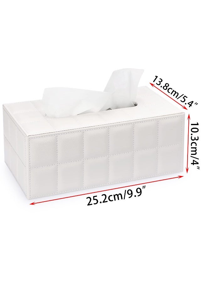 Sumnacon Rectangular Leather Tissue Box Cover - Stylish Tissue Box Holder with Magnetic Bottom, Decorative PU Tissue Box for Vanity Dresser Night Stand Table Countertop Home Office Car,Grid White - Image 3