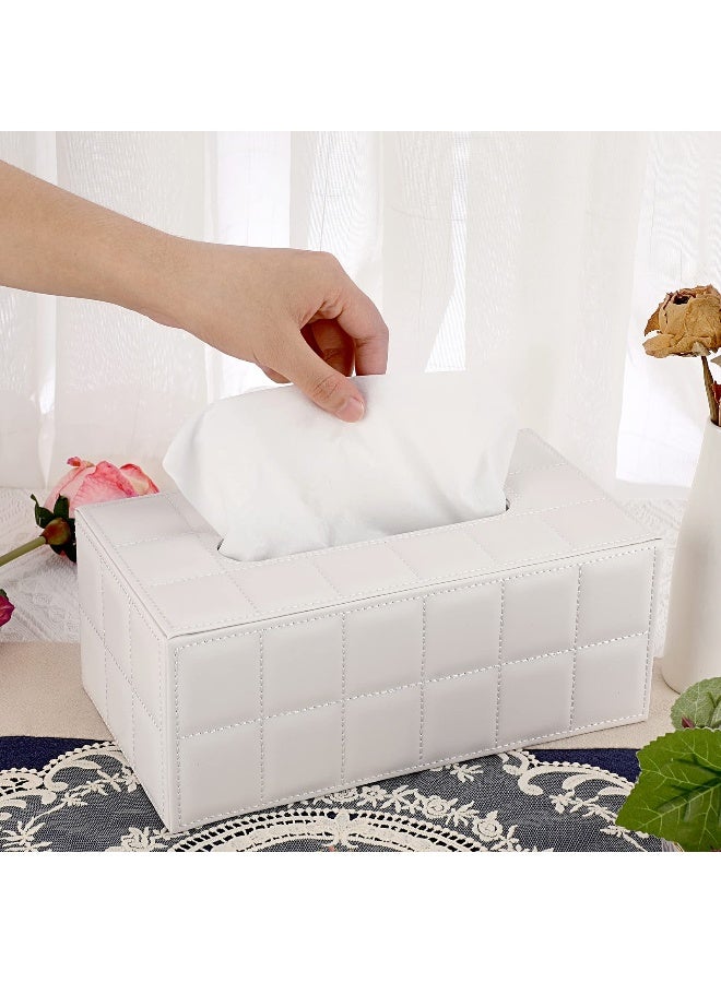 Sumnacon Rectangular Leather Tissue Box Cover - Stylish Tissue Box Holder with Magnetic Bottom, Decorative PU Tissue Box for Vanity Dresser Night Stand Table Countertop Home Office Car,Grid White - Image 5
