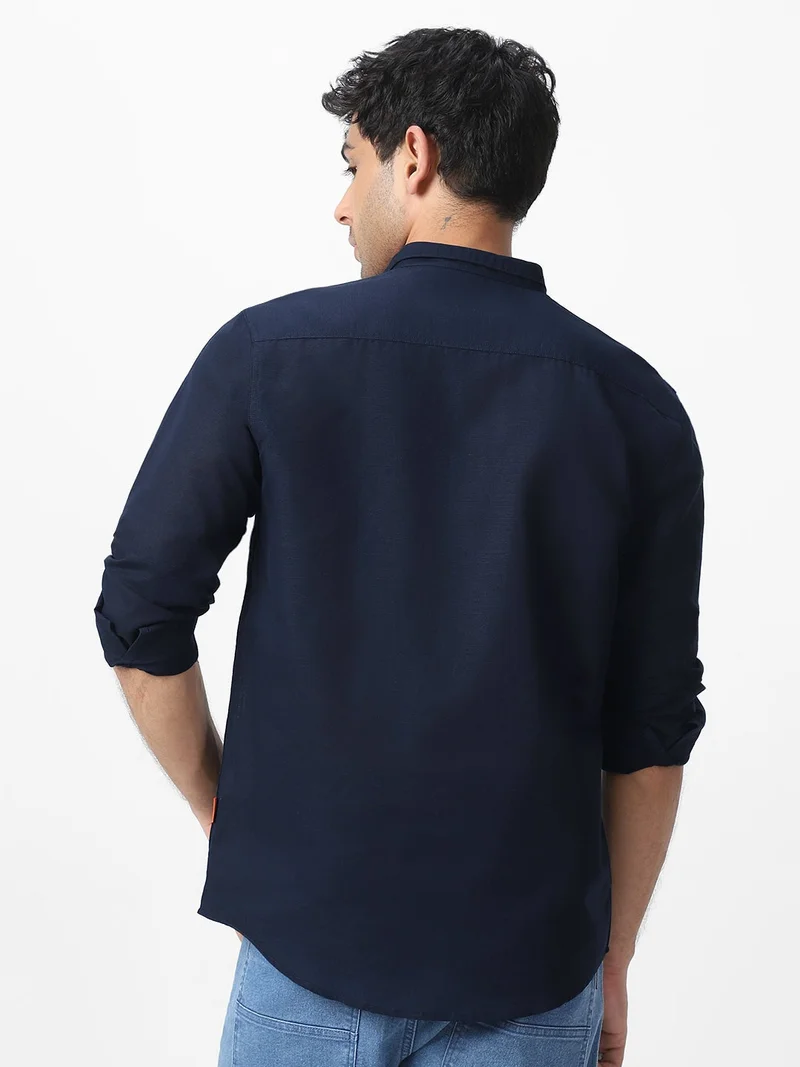 Urbano Fashion  Urbano Fashion Men's Navy Cotton Full Sleeve Regular Fit Casual Solid Shirt with Band Collar  | Best Price UAE