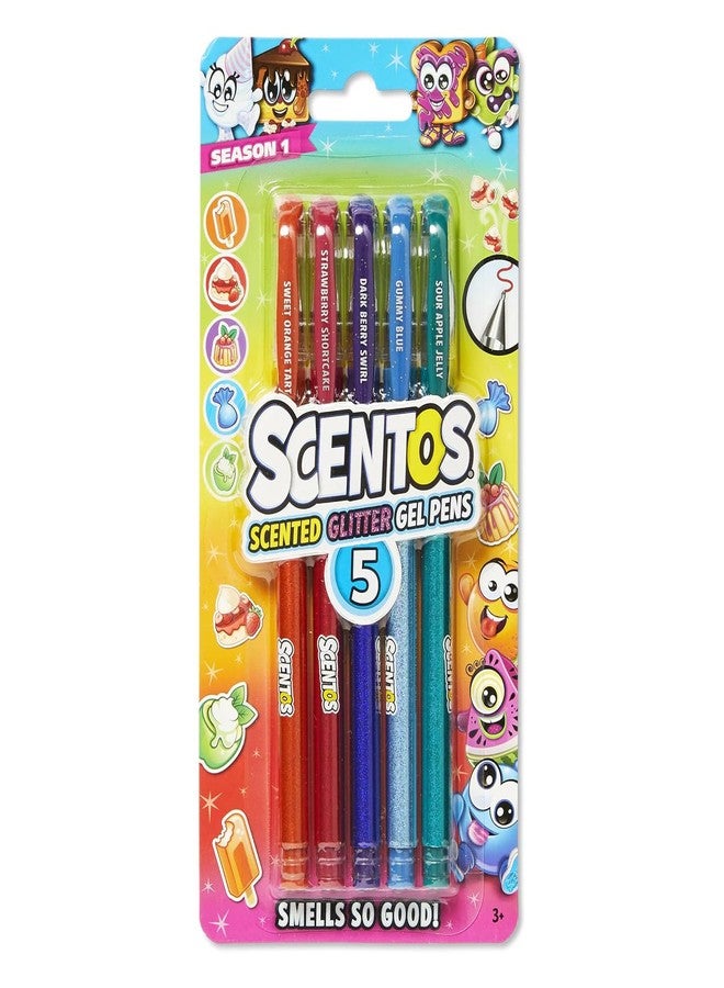 Scentos Scented Gel Pens for Kids - Assorted Colorful Pens - Fine Point Gel Pen Set - For Ages 3 and Up - 5 Count (Glitter) - Image 1