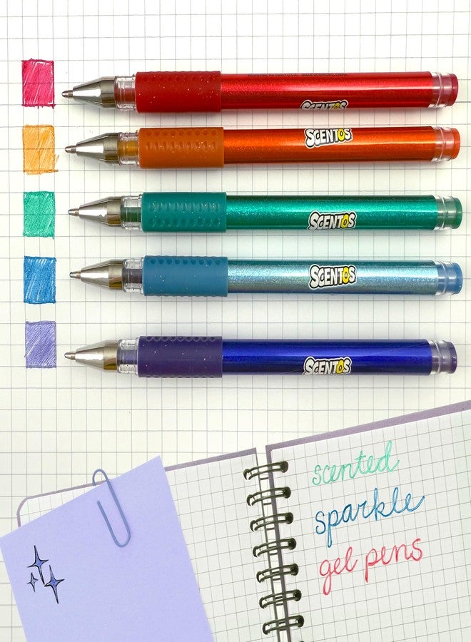 Scentos Scented Gel Pens for Kids - Assorted Colorful Pens - Fine Point Gel Pen Set - For Ages 3 and Up - 5 Count (Glitter) - Image 5