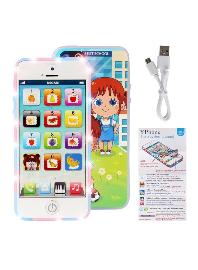 Cooplay White Smart Phone Toy Music Lullaby YPhone Song Touch Screen USB Recharable Cell Phone Learning English Mobile for Toddler Child - Image 2