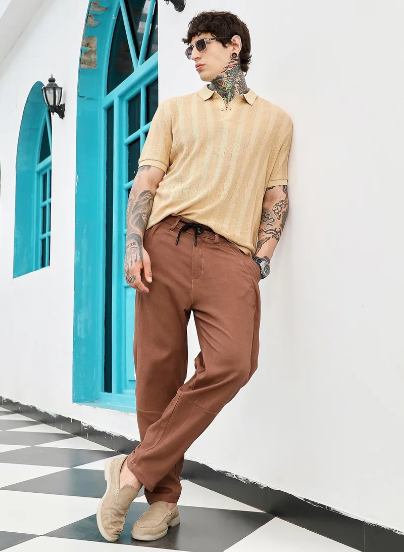 CAHOOT  Men's Rust Brown Twill-Panelled Chino Trousers for Men | Best Price UAE