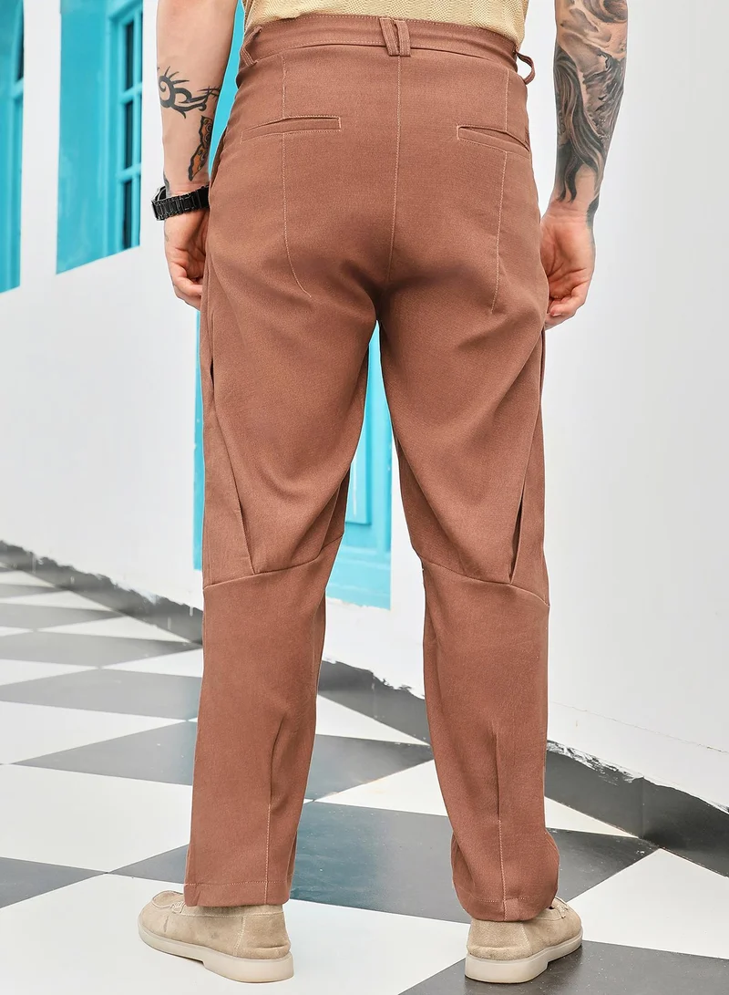 CAHOOT  Men's Rust Brown Twill-Panelled Chino Trousers for Men | Best Price UAE