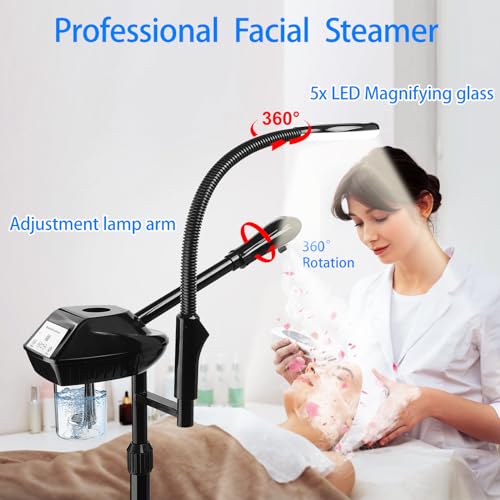 Fuehomue Professional Facial Steamer on Wheels, 2-in-1 Facial Steamers with 5X Magnifying Lamp, Facial Steamer for Facial Deep Cleaning and Hydration, Facial Humidifier for Spa, Salon and at Home Use - Image 2
