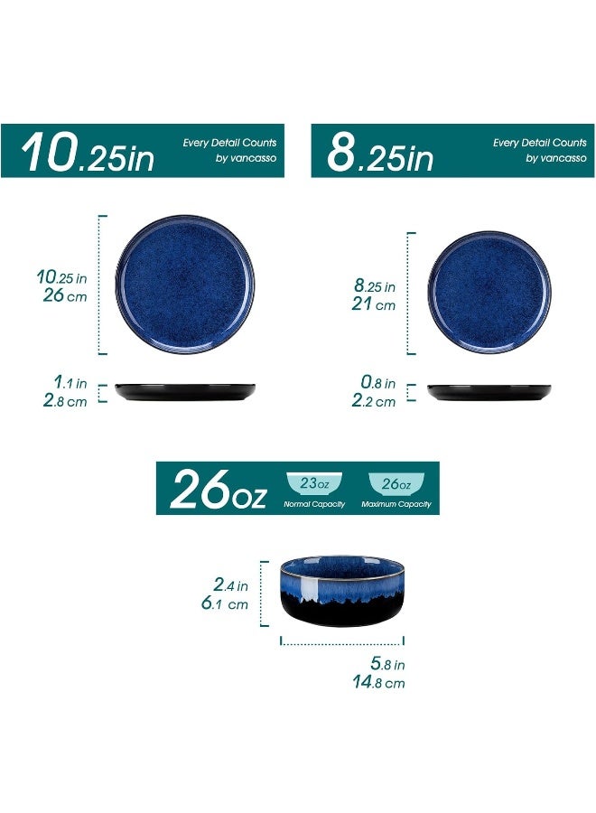 vancasso طقم أدوات المائدة الفاخر من فانساسو ستاري 12 قطعة لـ 4 أشخاص بأطباق زرقاء بتشطيب زجاجي تفاعلي - Image 2