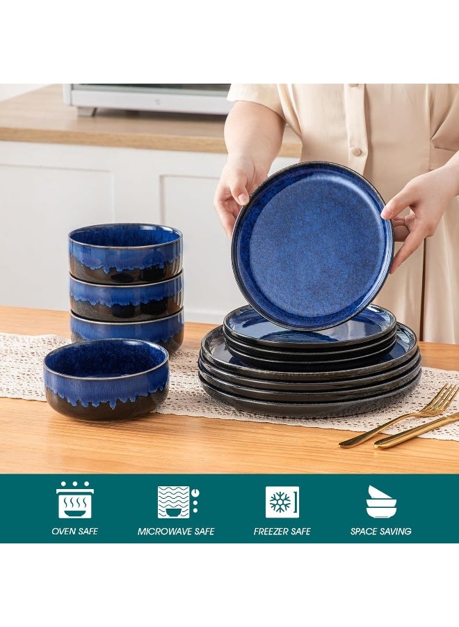 vancasso طقم أدوات المائدة الفاخر من فانساسو ستاري 12 قطعة لـ 4 أشخاص بأطباق زرقاء بتشطيب زجاجي تفاعلي - Image 4