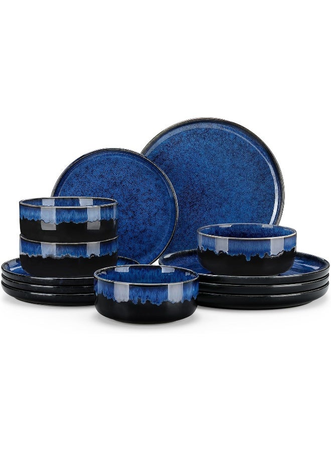 vancasso طقم أدوات المائدة الفاخر من فانساسو ستاري 12 قطعة لـ 4 أشخاص بأطباق زرقاء بتشطيب زجاجي تفاعلي - Image 1
