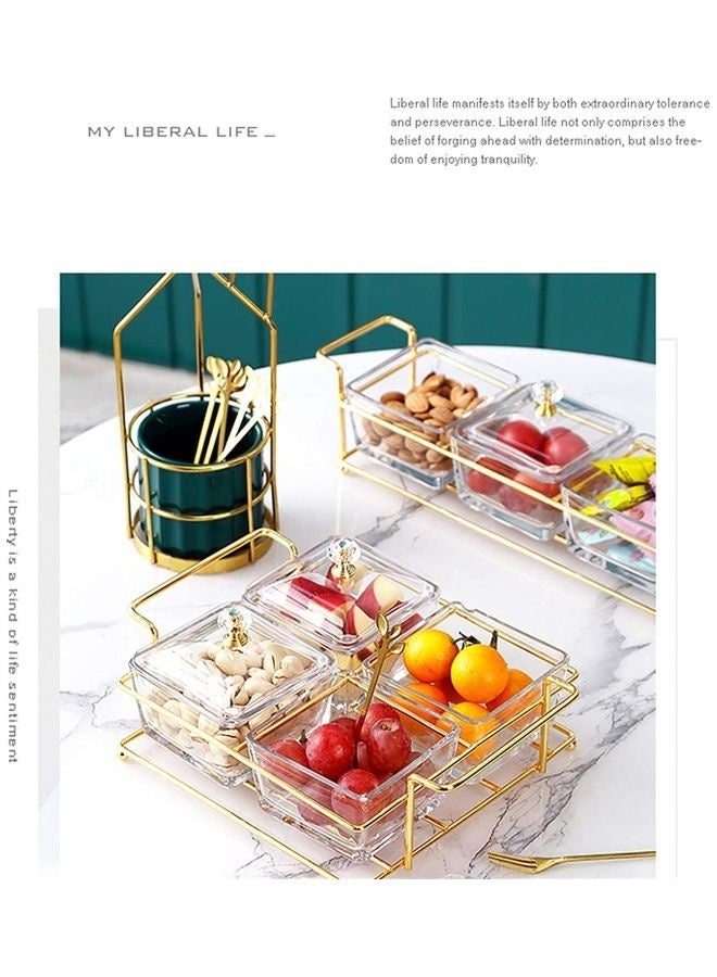 شو وو 4-Piece Condiment Server Dishes with Bracket Clear/Golden 7.5 x 19 x 24.5cm - Image 5