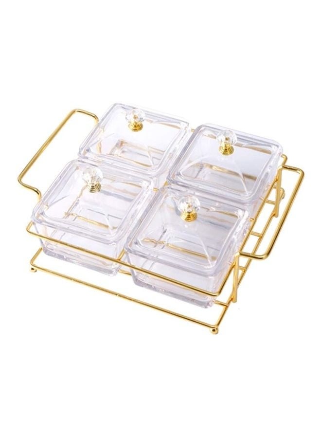 شو وو 4-Piece Condiment Server Dishes with Bracket Clear/Golden 7.5 x 19 x 24.5cm - Image 1