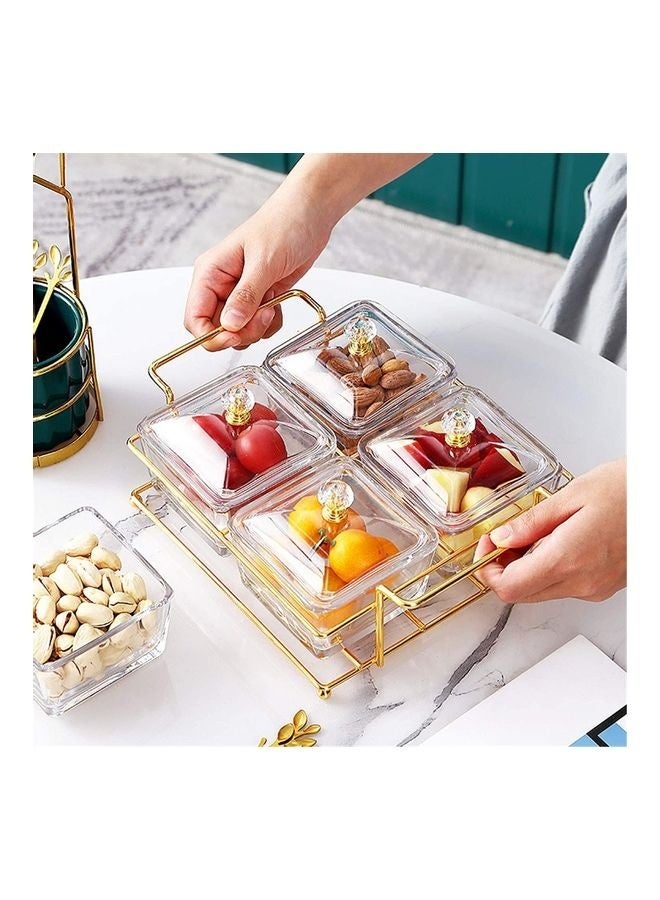 شو وو 4-Piece Condiment Server Dishes with Bracket Clear/Golden 7.5 x 19 x 24.5cm - Image 2