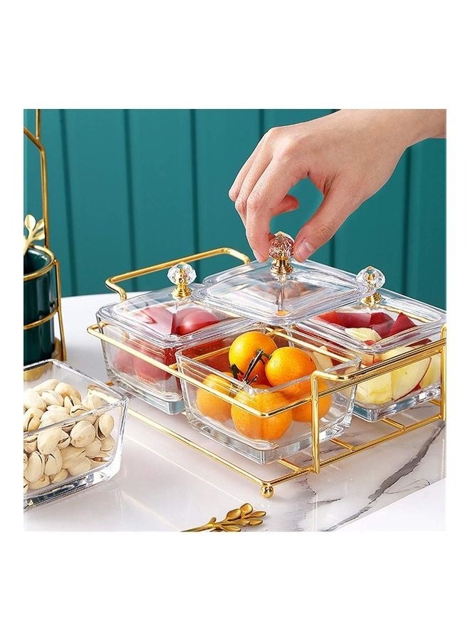 شو وو 4-Piece Condiment Server Dishes with Bracket Clear/Golden 7.5 x 19 x 24.5cm - Image 3