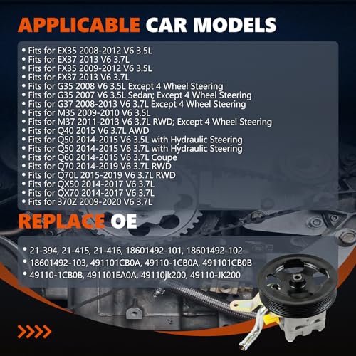Daysyore Power Steering Pump 21-394 Fits for Infini-ti EX35 EX37 FX35 FX37 G35 G37 M35 Q40 Q50 Q60 Q70 Q70L QX50 QX70 V6 3.5L 3.7L Power Assist Pump, Replace OE 49110-1CB0A, 491101CB0B - Image 2