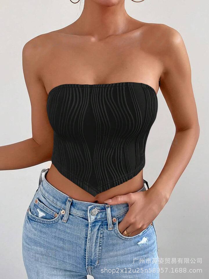 Sweet and Spicy Back Strappy Tube Top for Women Summer Bm Pure Color Tight Short Sexy Corset Top - Image 1
