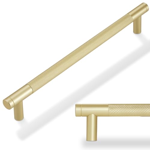 POVEFONK 10 Pack 712 inch192mm Brushed Brass Kitchen Cabinet Handles Knurled Cabinet Pulls Gold Drawer Pulls Kitchen Hardware - Image 1