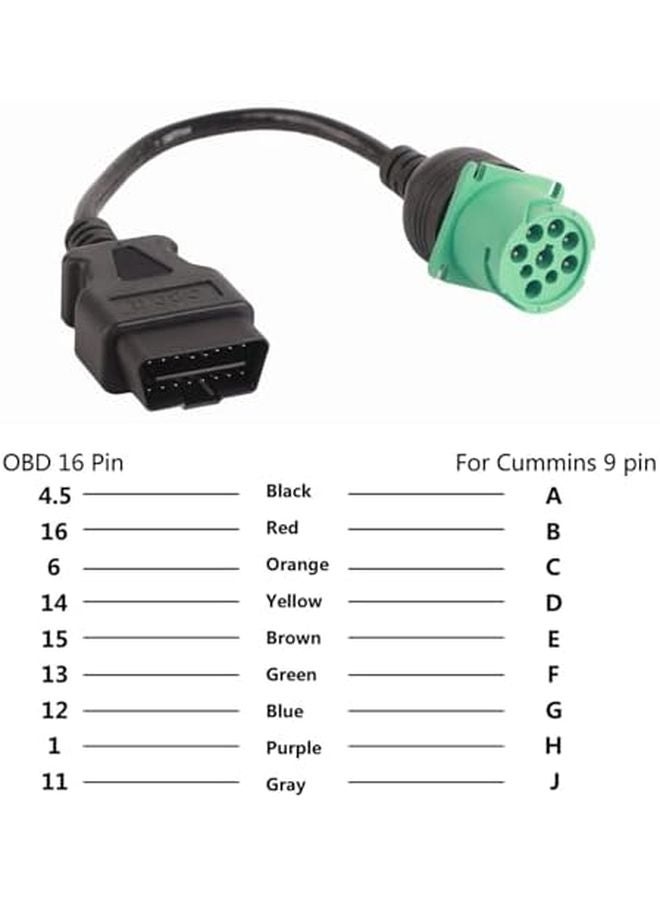 9 Pin Male to 16 Pin OBD2 Truck Diagnostic Scanner Cable Adapter PE Material Flexible Durable - Image 3