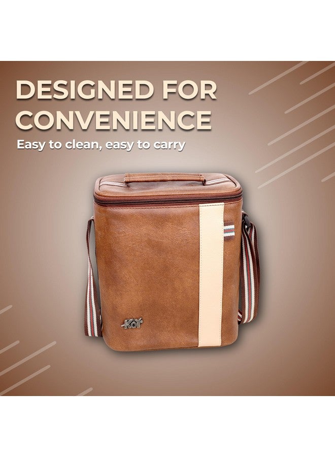KOI طقم صندوق غداء KOI الفاخر مع حقيبة معزولة - عبوة من 3 حاويات فولاذية آمنة في الميكروويف مع أغطية خالية من BPA (290 مل، 450 مل، 600 مل)، صندوق مخلل بلاستيكي (180 مل)، وزجاجة ماء فولاذية (750 مل) - بني ممفيس - Image 5