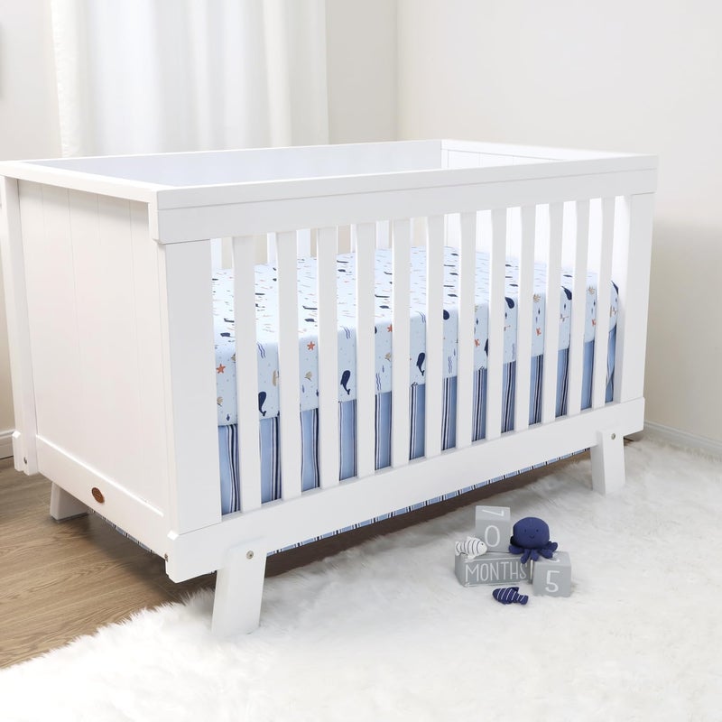 The Peanut Shell The Peanutshell 3 Piece Nautical Patch Baby Crib Bedding Set Boy, Baby Blanket Quilt, Fitted Crib Sheets for Boys, Navy & Blue Striped Crib Skirt Ocean Nursery Decor Boy - Image 3