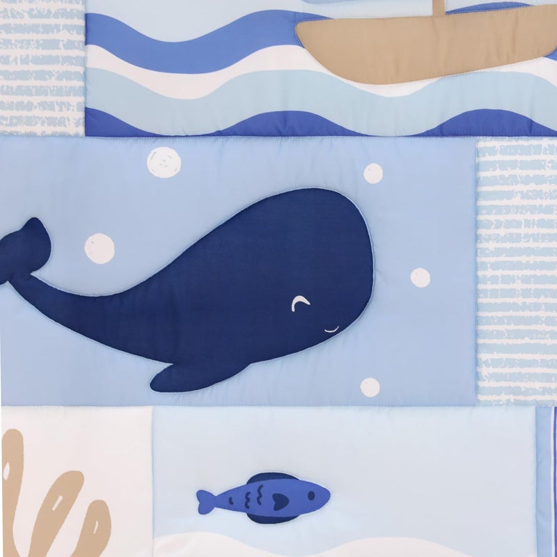 The Peanut Shell The Peanutshell 3 Piece Nautical Patch Baby Crib Bedding Set Boy, Baby Blanket Quilt, Fitted Crib Sheets for Boys, Navy & Blue Striped Crib Skirt Ocean Nursery Decor Boy - Image 4