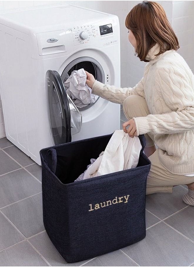 HomarKet - Laundry Basket Bag Large Foldable Dirty Clothes Basket with Handles 60L Collapsible Toys Storage Bucket Durable Navy Blue - Image 1