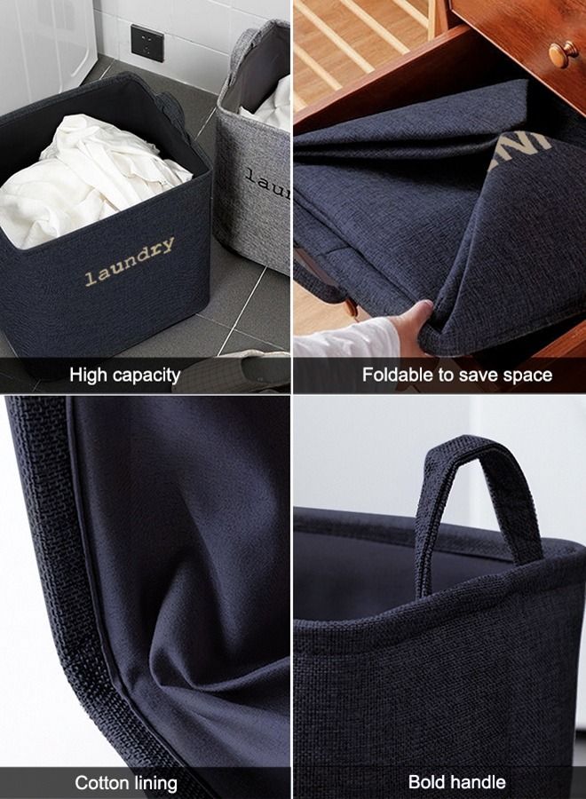 HomarKet - Laundry Basket Bag Large Foldable Dirty Clothes Basket with Handles 60L Collapsible Toys Storage Bucket Durable Navy Blue - Image 1