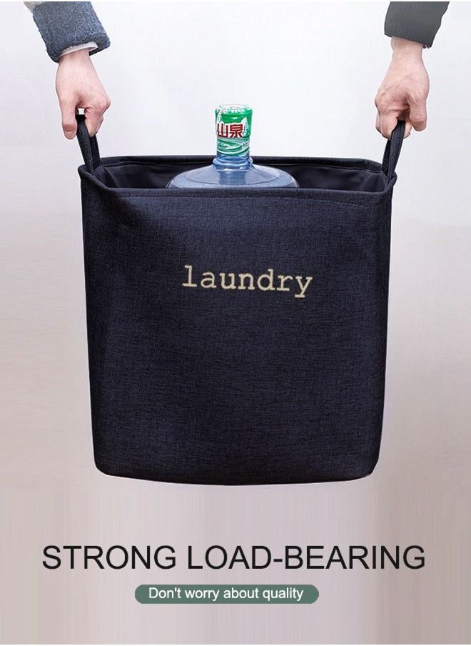HomarKet - Laundry Basket Bag Large Foldable Dirty Clothes Basket with Handles 60L Collapsible Toys Storage Bucket Durable Navy Blue - Image 1