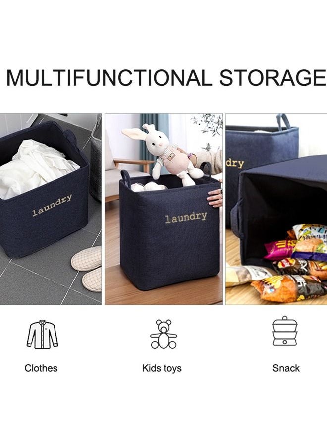 HomarKet - Laundry Basket Bag Large Foldable Dirty Clothes Basket with Handles 60L Collapsible Toys Storage Bucket Durable Navy Blue - Image 1