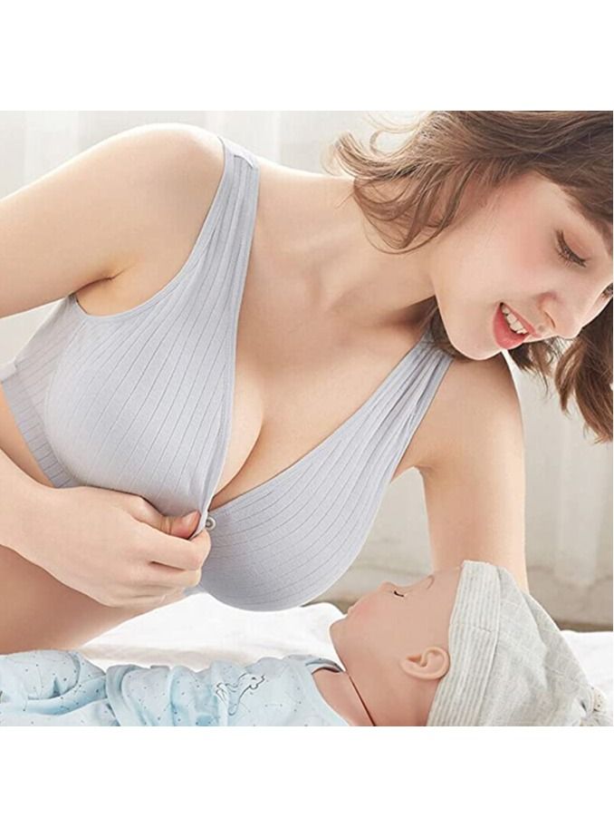 Rubik Nursing Bra for Women, Rubik Breast Feeding Maternity Front Button Closure Seamless Removeable Padded Smooth Wireless Pregnancy Sleeping Bra (Large) Grey  - Image 2