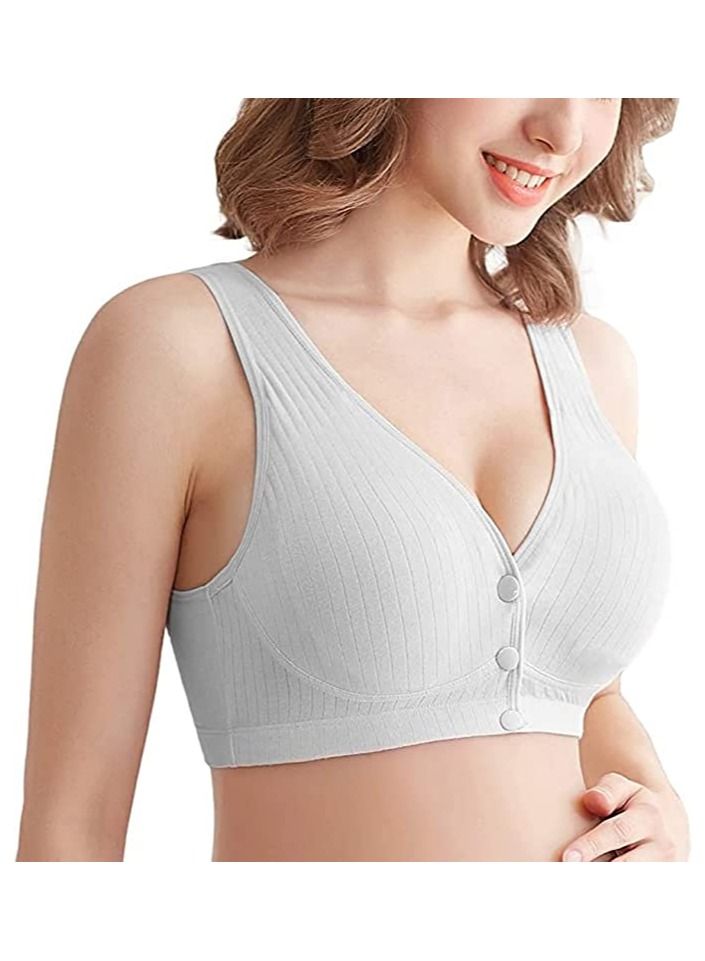 Rubik Nursing Bra for Women, Rubik Breast Feeding Maternity Front Button Closure Seamless Removeable Padded Smooth Wireless Pregnancy Sleeping Bra (Large) Grey  - Image 1