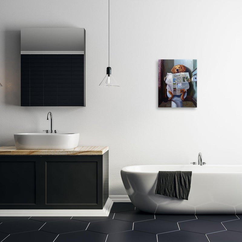 Stupell Industries Dog Reading Newspaper On Toilet, Designed By Lucia Heffernan, 16 x 20, Canvas Wall Art - Image 2