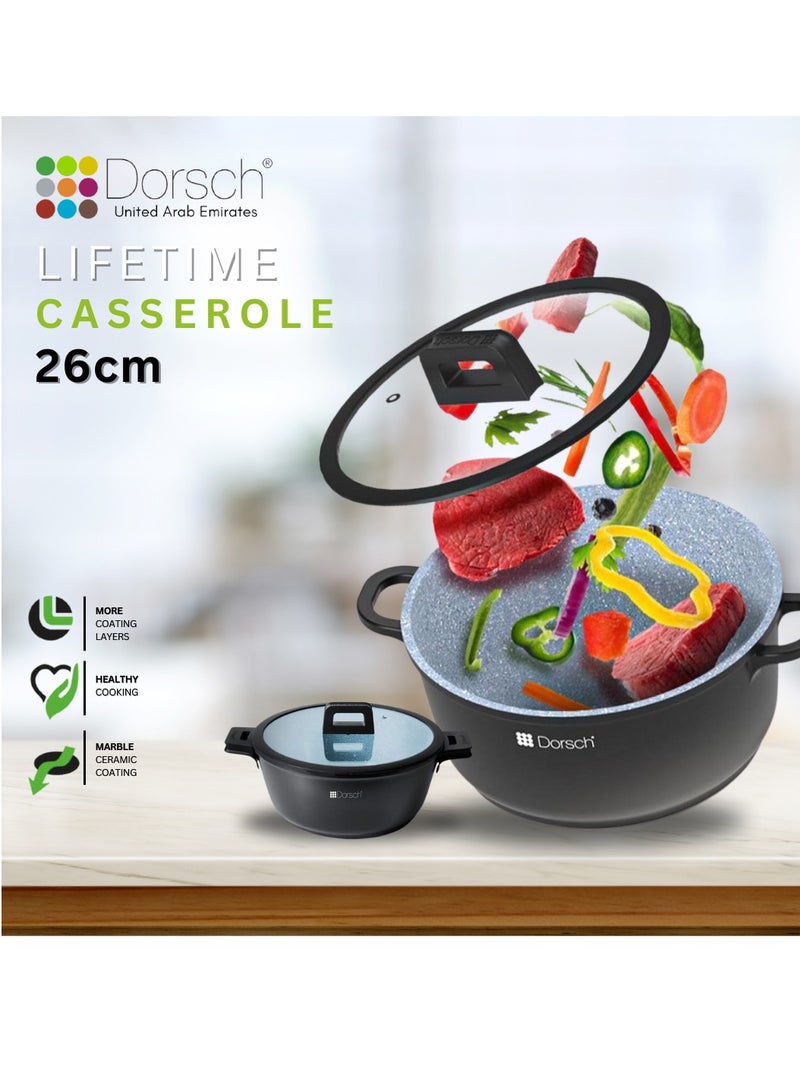 Dorsch Danish Design Ceramic Coated Casserole - Durable, Scratch Resistant - Non-Stick, PTFE Free, TUV Certified, LFGB Tested - Optimal Heat Distribution, Induction Ready, Oven Safe, Easy to Clean for Exceptional Cooking (26Cm - 5.2Ltr) - Image 3