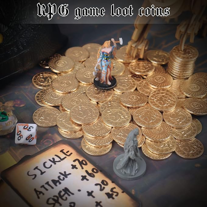 Byhoo 50 PCS Metal Dnd Coins with PU Leather Bag, Fantasy Gold Coins for Board Games, Game Tokens for Tabletop Rpg Games, Black Dragon Bag D and D Coins Collection, Mid-century Retro Gaming Accessories - Image 2