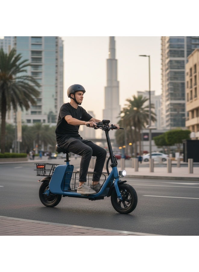 حصان الريح سكوتر كهربائي C2 Cargo بمحرك 450 واط، سرعة 35 كم/ساعة، بطارية 36 فولت 8 أمبير، مدى 25-30 كم، هيكل من سبائك الألومنيوم، فرامل قرصية مزدوجة، سلال تخزين أمامية وخلفية كبيرة، إطارات 12 بوصة - مثالي للتوصيل والتنقل والرحلات الحضرية - Image 2