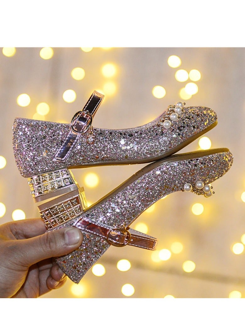 Children's Crystal Shoes Stage Performance Little Girl Shining Princess Little Leather Shoes - Image 2